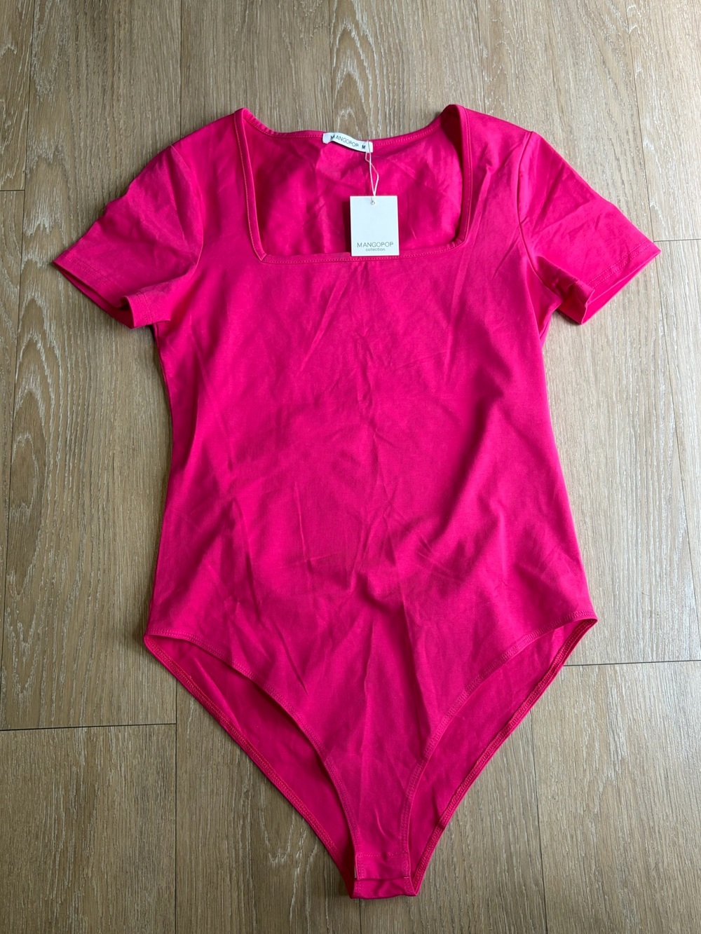 Mangopop Pink Square Neck Short Sleeve Bodysuit NWT